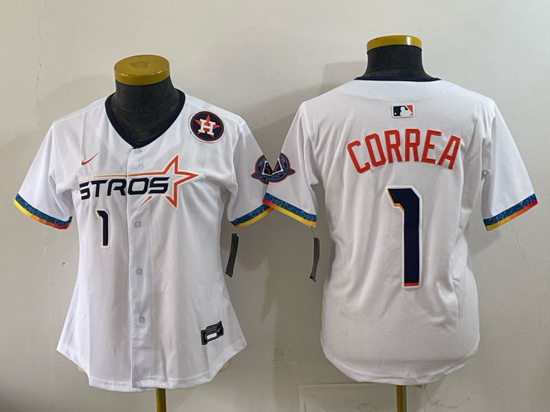 Women 2025 Houston Astros #1 Correa White Four generations Joint Name Nike MLB Jersey style 08